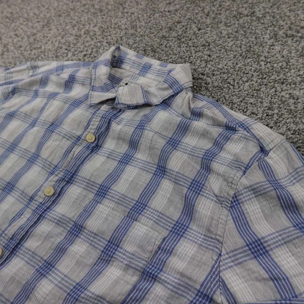 Lucky Brand Shirt Mens M Blue‎ Gray Plaid Saturday Stretch Button Up Casual Flex